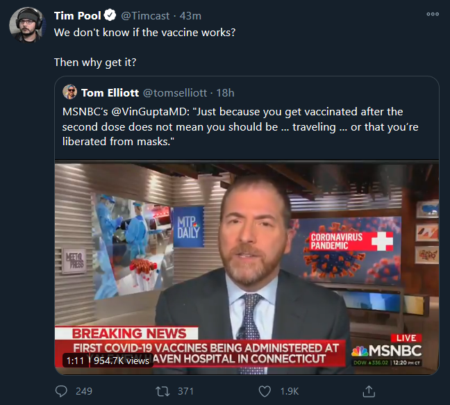A cut and dry example showing how irresponsible  @Timcast is with his platform: Rather than take two seconds to google, he "asks questions" that aren't actually questions. He posits his commentary in the form of a question because he knows he's being irresponsible.