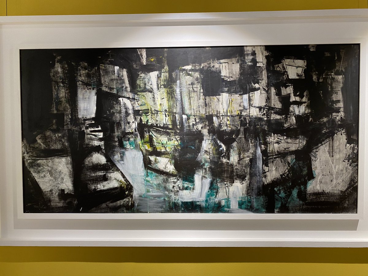 Tony Giles (1925 - 1994) we call this DARK HARBOUR. See the boats moored up-they seem to form another vessel moored right to left. It’s big and dramatic - frame 145cm . For sale in #lemonstreetmarket. #stagnes #pothleven #cornwall #cornishart #lander