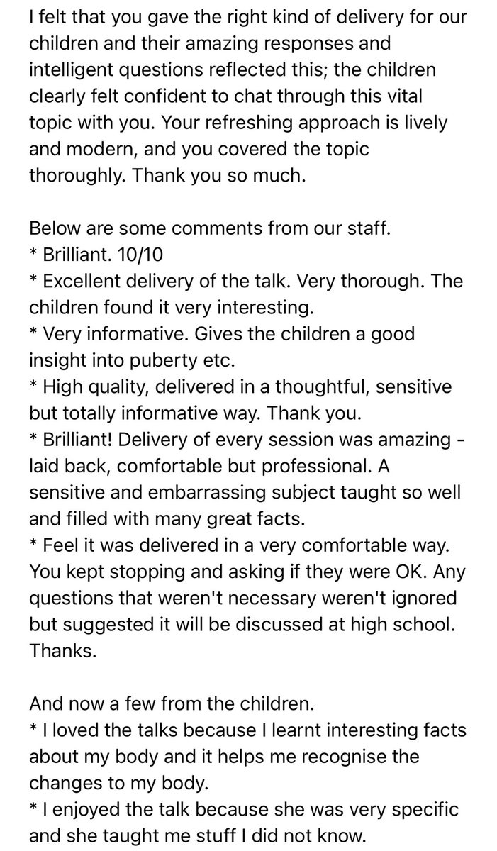 Some amazing feedback on the last week before Christmas, just what I needed! I LOVE MY JOB!! ❤️ #rse #pubertytalk #sexed #educator