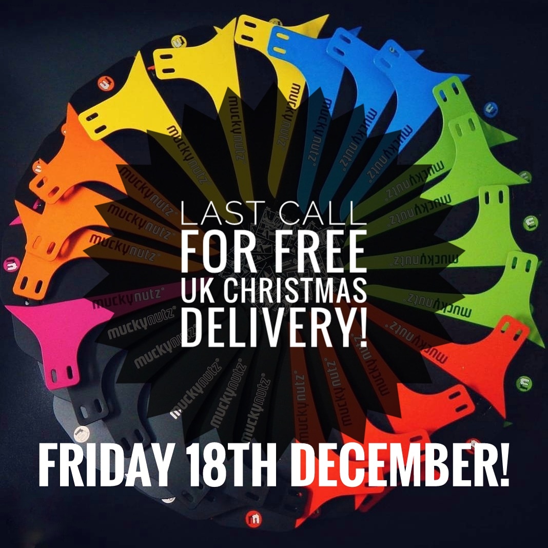Last day for FREE UK Christmas Delivery is this Friday 18th December! Orders must be placed by 2PM. 
-
Orders placed over the weekend must be upgraded to 1st Class Postage to ensure Christmas Delivery!
-
#MuckyNutz #MugGuard #RearFender #MTB #Mudguard