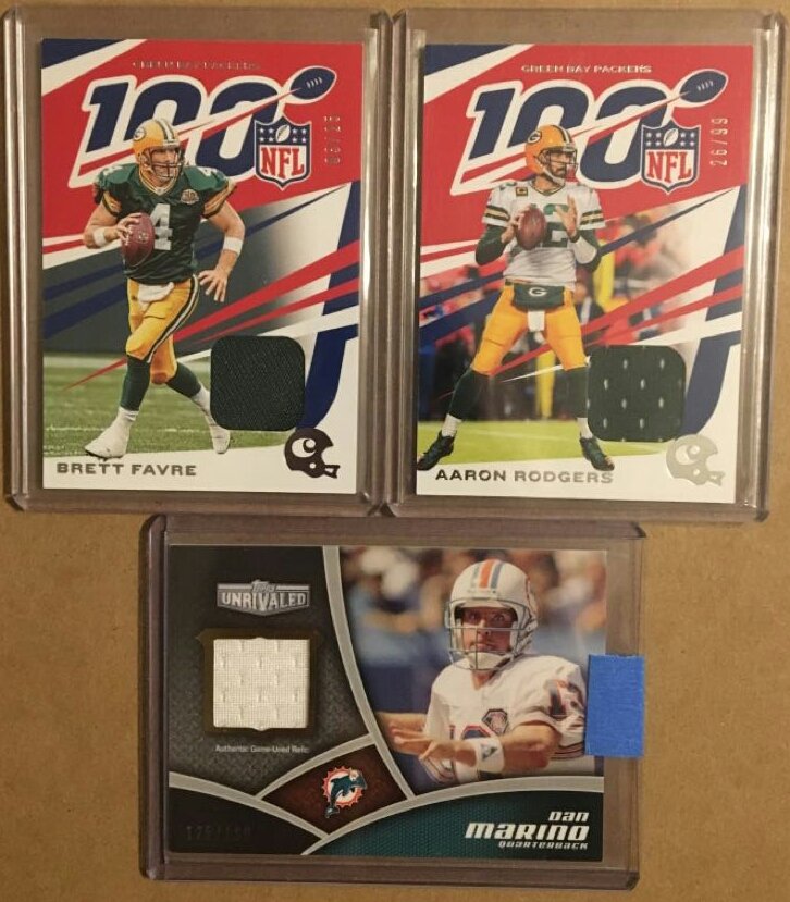 attic_frank's tweet photo. Some cards for sale

Favre, Rodgers, &amp; Marino Jersey cards $7 each

Burrow &amp; Tua  $3 each shipped pwe

Love, Helaire, &amp; Higgins $2 each shipped pwe

Nick Chubb 2 card rookie lot $2.50 shipped pwe
@HobbyConnector https://t.co/ekGHbBt6Rp