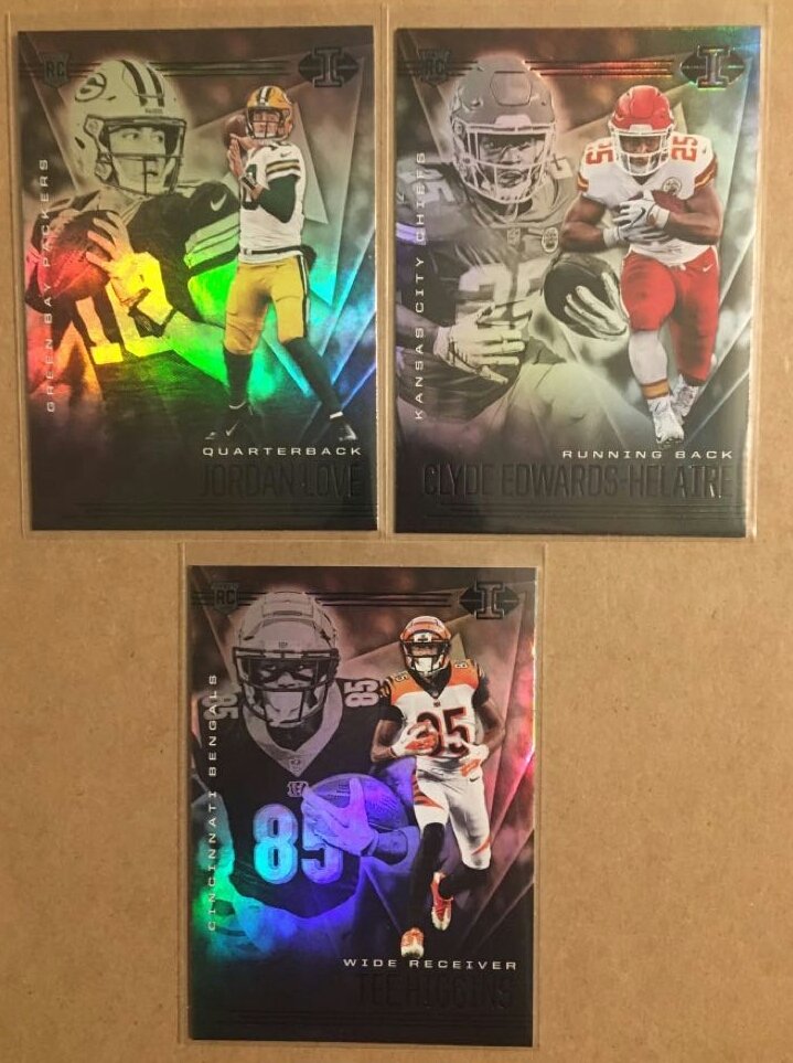 attic_frank's tweet photo. Some cards for sale

Favre, Rodgers, &amp; Marino Jersey cards $7 each

Burrow &amp; Tua  $3 each shipped pwe

Love, Helaire, &amp; Higgins $2 each shipped pwe

Nick Chubb 2 card rookie lot $2.50 shipped pwe
@HobbyConnector https://t.co/ekGHbBt6Rp