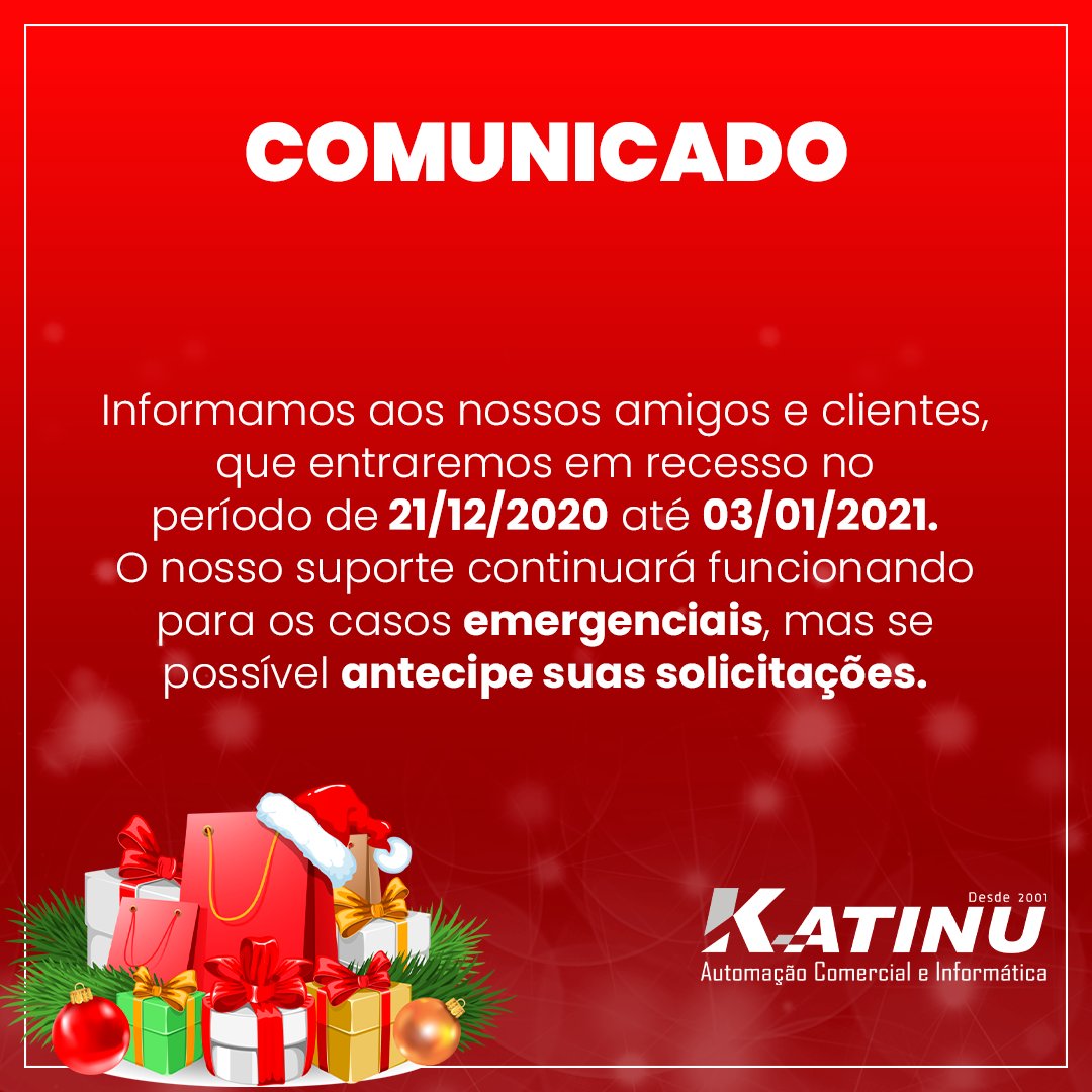 katinu's tweet photo. [ A T E N Ç Ã O ] Temos um comunicado importante sobre nosso horário de funcionamento agora no fim do ano.
 
Informamos aos nossos amigos e clientes que entraremos em recesso no período de 21/12/2020 até 03/01/2021.
 
O nosso suporte continuará funcionando para os casos https://t.co/shWhJZowTc