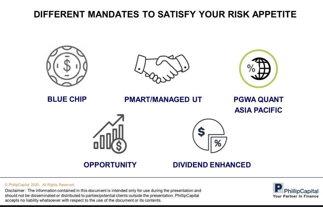 So what are the options or mandates yang ada untuk PMA?Duit anda akan dilaburkan di syarikat dgn good valuation, growing earnings & balancing akan dilakukan oleh FMAnda boleh tengok semua ni di platform nanti. Apa saham yg dibeli, berapa dividen, Bonus issue, right issue, etc