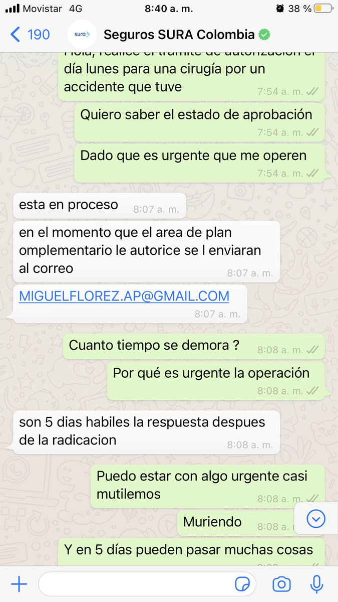 migue2571's tweet photo. La negligencia, burocracia y tiempos que no son acordes a una urgencia de salud de @GRUPOSURA @epssura pueden llegar a empeorar o incluso matar a una persona. Mi pésima experiencia en la demora de autorización de cirugía de tendón de Aquiles puede afectar mi pierna y desempeño https://t.co/x6FNe57G3u