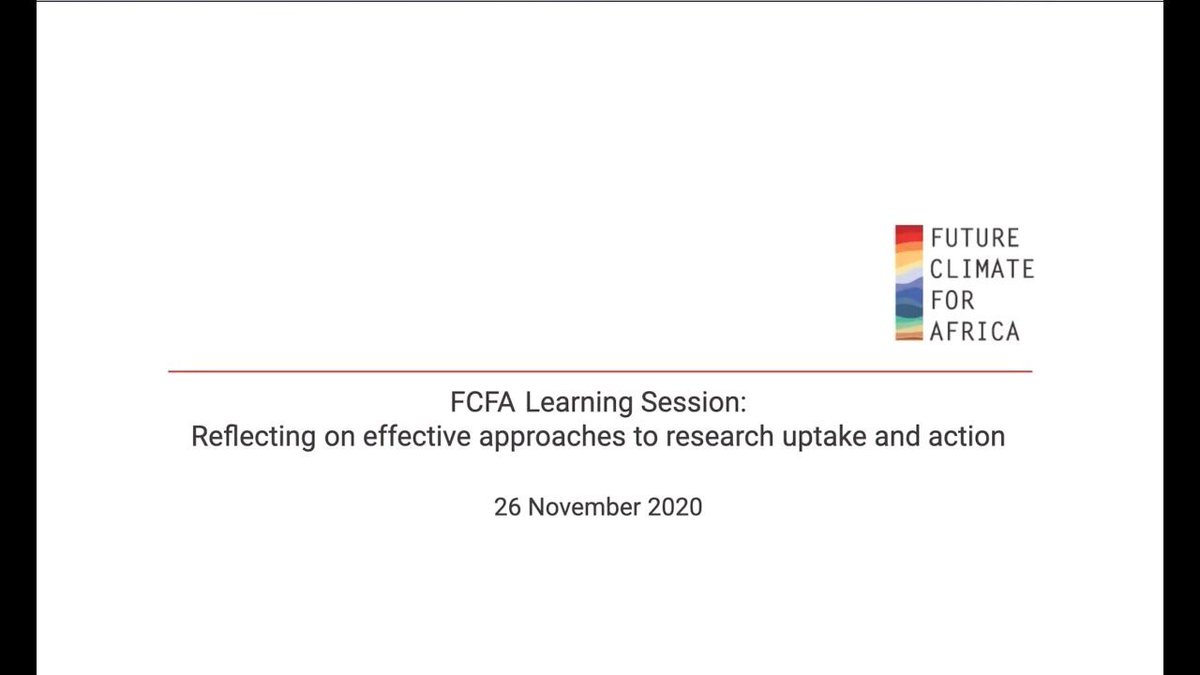 Future Climate for Africa (FCFA) (@future_climate) on Twitter photo Watch the learning session: Reflecting on effective approaches to research uptake & action through the experiences of FCFA, <a href="/cdknetwork/">Climate and Development Knowledge Network</a> & <a href="/CollabAdapt/">CARIAA - IRCAAA</a>
Watch: buff.ly/3mgs1S7 Watch the learning session: Reflecting on effective approaches to research uptake & action through the experiences of FCFA, <a href="/cdknetwork/">Climate and Development Knowledge Network</a> & <a href="/CollabAdapt/">CARIAA - IRCAAA</a>
Watch: buff.ly/3mgs1S7