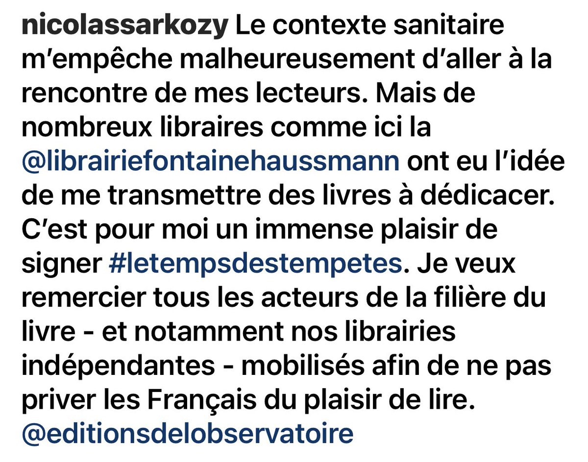 🟣Nicolas Sarkozy continue à dédicacer son dernier livre pour vous🤗
Certains libraires comme la @librairiefontainehaussmann
lui transmettent directement les livres,et vous les rendent avec un petit mot de notre Président😍
Heureux Parisiens!
@NicolasSarkozy 
#LeTempsDesTempêtes