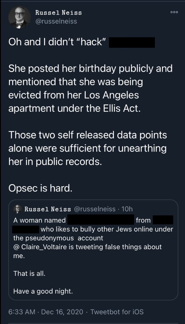 Not sure who Russel is trying to convince here, but looks like he's just giving me further evidence.You're a total stranger to me, Russel. You're a stalker, a bully, and a complete deranged lunatic to do this to a woman who never spoke two words to you.