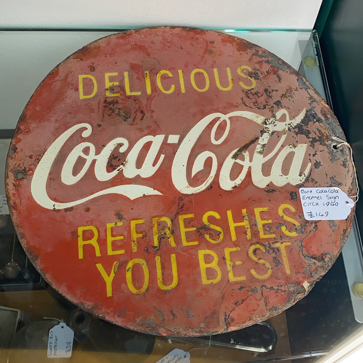 astraantiques's tweet photo. Rare Coca-Cola enamel sign. #enamelsign #cocacola #coke #cokesign #astraantiquescentre #hemswell #lincolnshire https://t.co/N5TjamCRnn