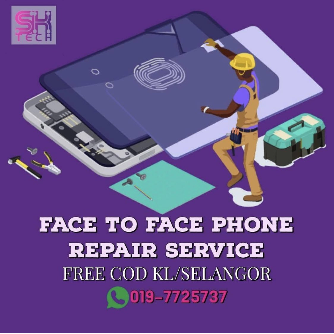 sktech_hq's tweet image. Malas nak keluar ? tapi phone buat hal ? jangan risau sebab kami dari @sktech.hq ada buat servis repair cod dan repair face to face tauu😎 just wasap ke admin dan bgtahu masalh phone korang and admin akan bantu arrange slot repair utk korang🥰 mudah jee😘
