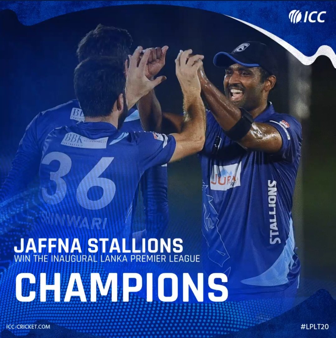 Khan_Afridiii10's tweet photo. 🎉 CHAMPIONS 🎉
Congratulations to @jaffnalpl 🏆
Jaffna Stallions Win By 53 Runs
#LPL2020Final #GGvJS https://t.co/ukowXHuLlK