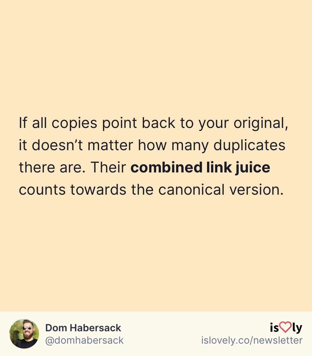 Search engines use the canonical version in their results, even if that isn’t the one with the most direct links pointing to it.If you post on many different services, make sure you always set a canonical URL on every copy to promote that original.