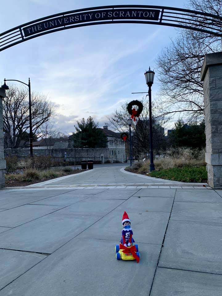 univofscranton's tweet photo. The calm before the ❄️ storm! (Thanks DPT for showing Poppy the elf around campus!) #universityofscranton #scrantondpt #elfontheshelf #SnowStorm2020 https://t.co/NkhkNMkU91