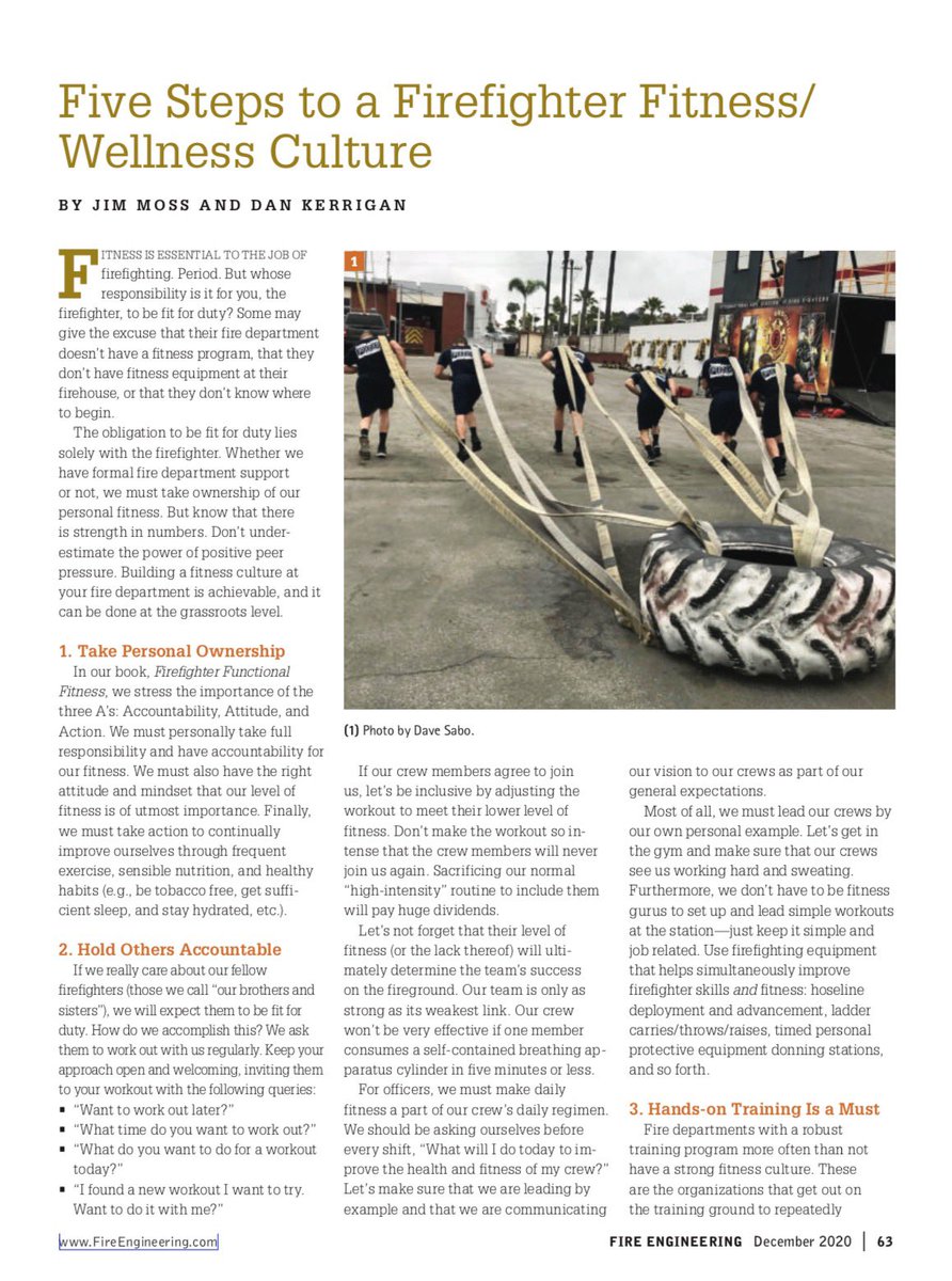 FirefighterFFit's tweet image. Grateful to have another article published in @fireengineering: “5 Steps to a Firefighter Fitness/Wellness Culture.”

This article is a condensed version of our @FDIC class: “11 Steps to Creating a Culture of Firefighter Fitness and Wellness” 

FirefighterFunctionalFitness.com