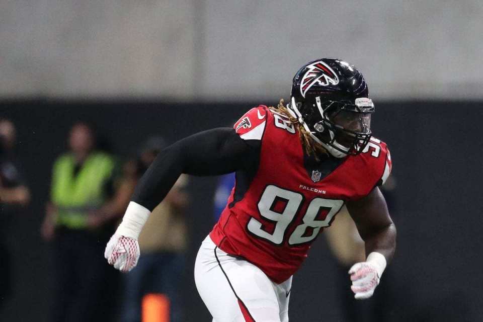 GridWeekly's tweet image. One of the Falcons bright spots this season has been their veteran edge rusher Takkarist McKinley.  McKinley has piled up 7 sacks through the first 3 weeks of the season and seems to be drawing a lot of attention from opposing offensive coordinators.  @GridMBL #GWS