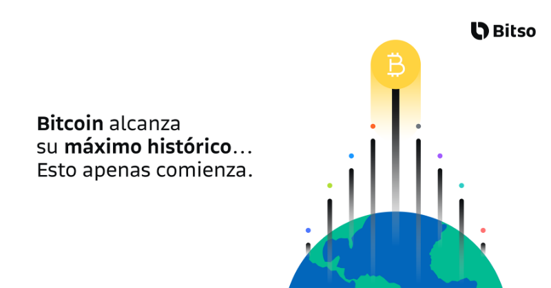 Bitso's tweet photo. Bitcoin #ATH 
¡¡Esto apenas comienza!! 🚀
#ToTheMoon 🌒 https://t.co/7mQpqNluns