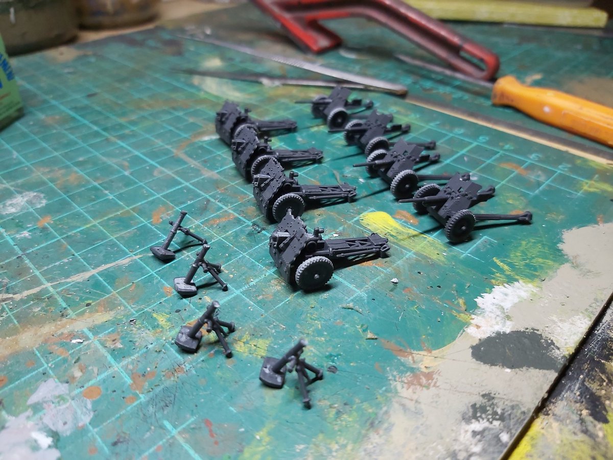 #WorkbenchWednesday Plastic Soldier Company's 15mm German heavy weapons. A work in progress