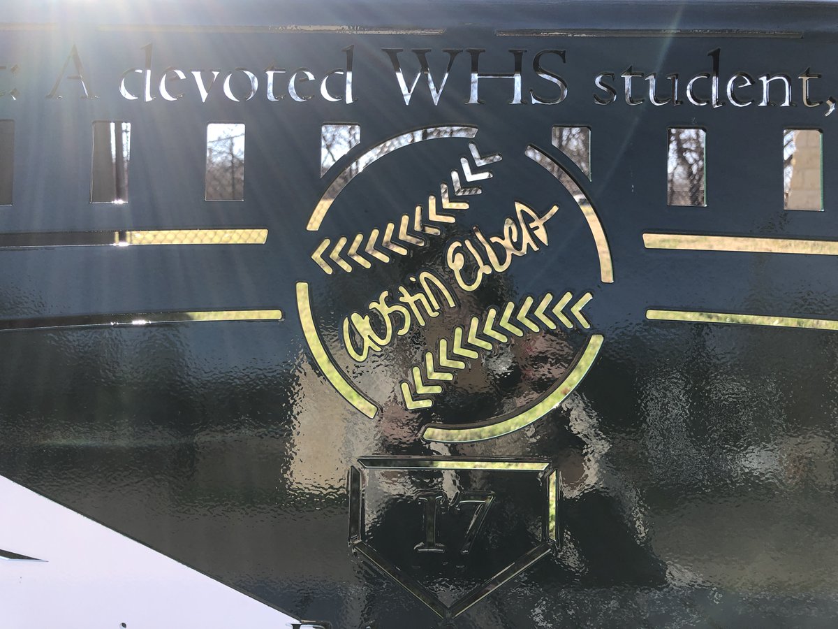 WaxahachieISD's tweet photo. A bench to memorialize @WaxahachieHS Austin Elbert was recently installed at Richards Park. 

The bench was donated by Americase Fabrication and the Class of 2001. The bench reads, "In honor of Austin Elbert: A devoted WHS student, athlete, and friend to many." https://t.co/vA8xPiEsaC