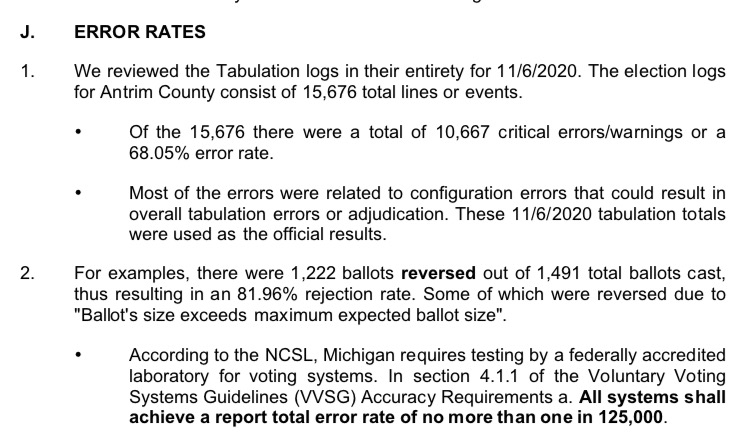 ABOUT THE 68.05% ERROR RATE (cont.)"We reviewed the Tabulation logs in their entirety for 11/6/2020. The election logs for Antrim County consist of 15,676 total lines or events."Are the election logs the same as the tabulation logs?(cont.)33/