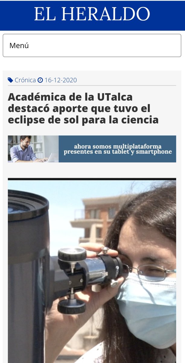 ingUtalca's tweet photo. (🔵Prensa) "#Académica de la UTalca #destacó #aporte que tuvo el #eclipse de sol para la #ciencia".
Revisa la nota en la que participó #DanielaOlave, magíster en Astronomía, doctora en Física y académica de #IngenieríaUTalca➡️https://t.co/zxtjItdpBY
#Ciencia #Investigación https://t.co/aYtcpxvT2T