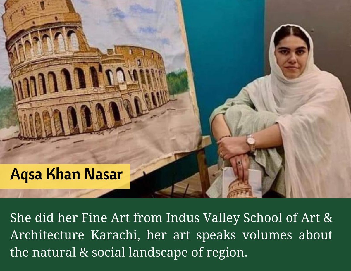 Aqsa Khan Nasir's paintings represent scenario of the region, and these skills reflect the natural and social landscape, She did her Fine Art from Indus Valley School of Art & Architecture Karachi. #womensart  #women #WomenInSTEM #WomenWhoCode #WomenWorthWatching