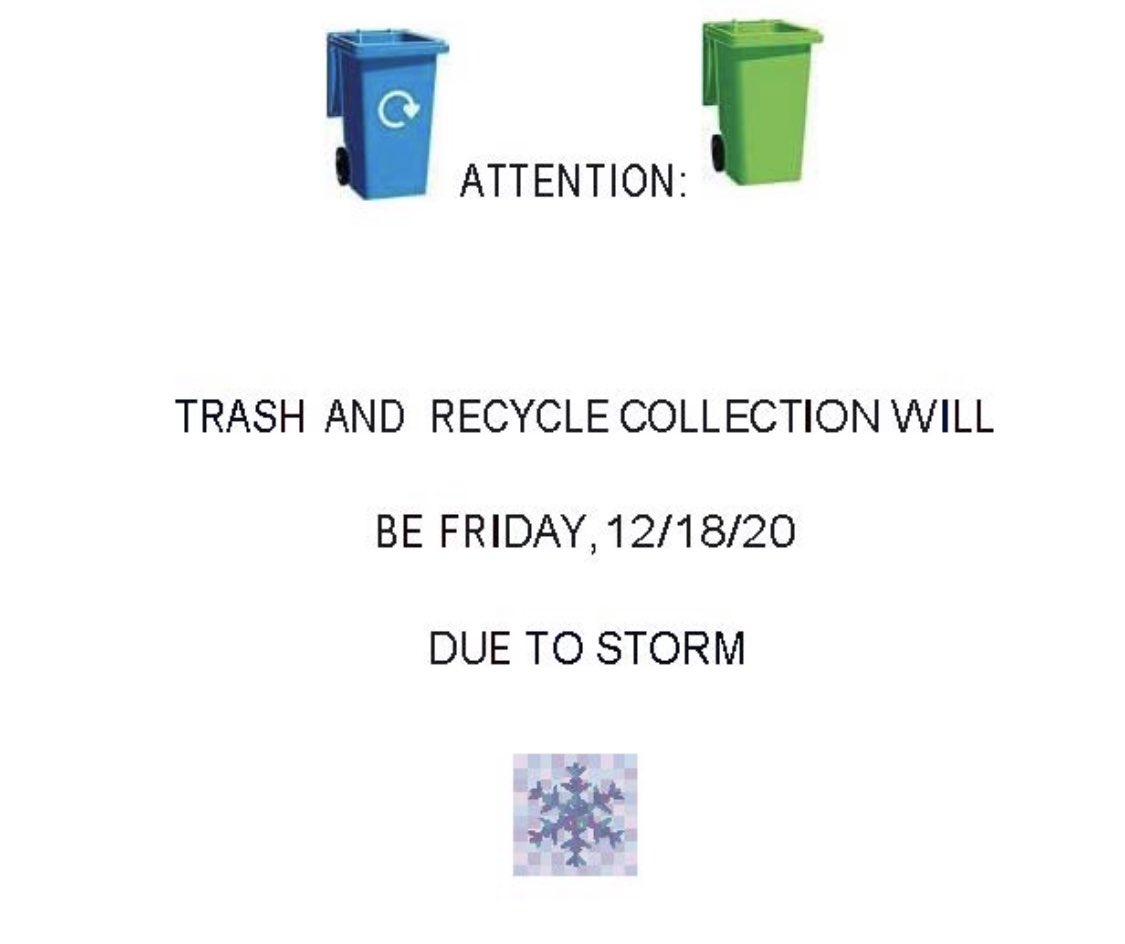 Trash and Recycle delayed to Friday. burlington.org/582/News-Updat…