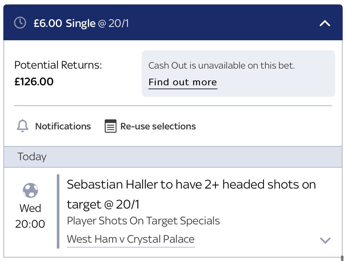 Haller is priced at 3/1 for a headed shot on target and 20/1 for 2. Hit 3 in his last 4 and Palace conceded a lot of headers. Both look big value plays.Also taken the 16/1 price for him to score a header with him looking so dangerous in the air.