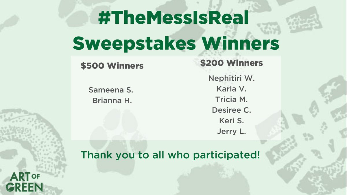 Congratulations to the winners of #TheMessIsReal sweepstakes! Thanks to all who participated. #sweepstakes #winners