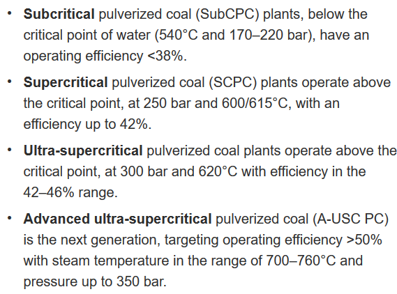 Can best available technology deliver, then?Well only "Advanced ultra-supercritical pulverized coal" plants can reach 49% efficiency. It doesn't seem like any of them is available commercially yet (I hope I'm wrong). https://www.sciencedirect.com/topics/engineering/pulverised-coal