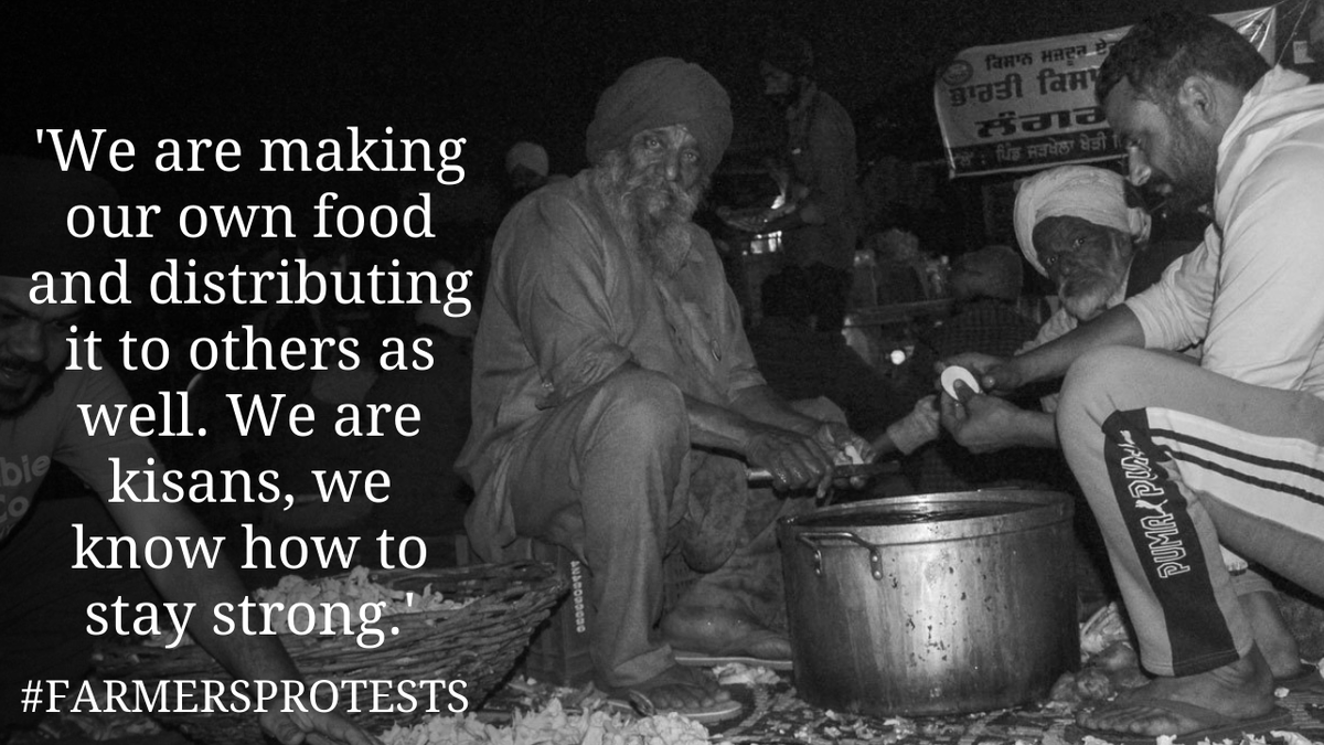 'We are making our own food and distributing it to others as well. We are kisans, we know how to stay strong.'  #FarmersProtests 4/10