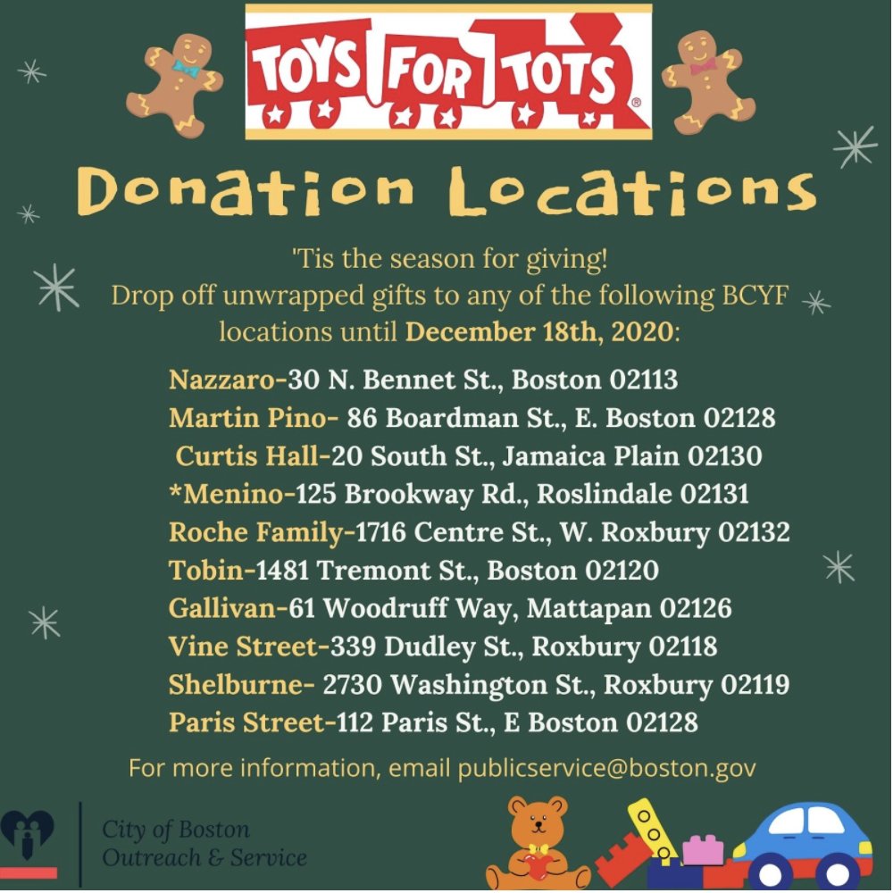 BCYFcenters's tweet photo. Our buildings will not be open tomorrow, Thursday, 12/17, for #BostonToysforTots donations but we'll be open Friday so see you then. #BosDonates #BosGives https://t.co/oKvzPfqhFH