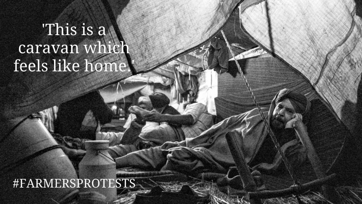 'This is a caravan which feels like home.'  #FarmersProtests Some farmers are staying in their trucks, some sleeping at petrol pumps, some pass the night in group singing sessions. Warmth, camaraderie, and a spirit of resolve & resistance comes through in all these clusters. 7/10