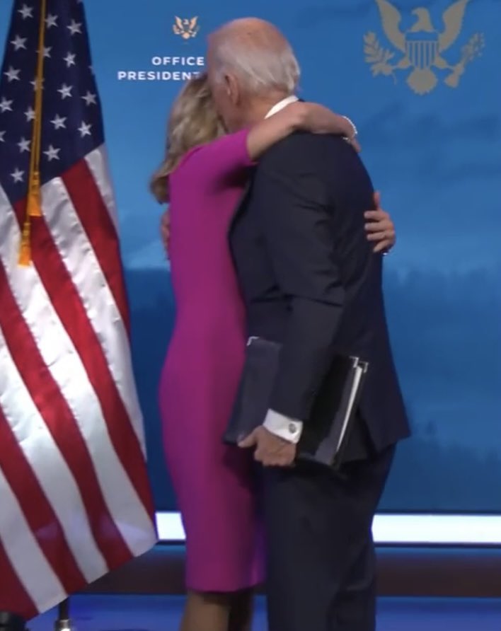 So ⁦@JoeBiden⁩ delivered a Short, extremely Angry, Partisan speech the other day, and when it was done JILL hugged him like he just graduated first in his class at Delaware State. Very odd “situation” there. NOT OVER.