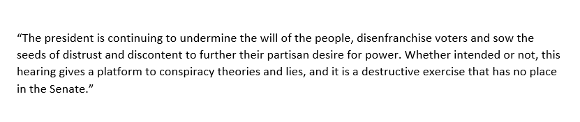 . @GaryPeters, after chair Ron Johnson delivered a minutes-long remark claiming fraud, without evidence, in the 2020 election (that echoed much of the same rhetoric from President Trump):