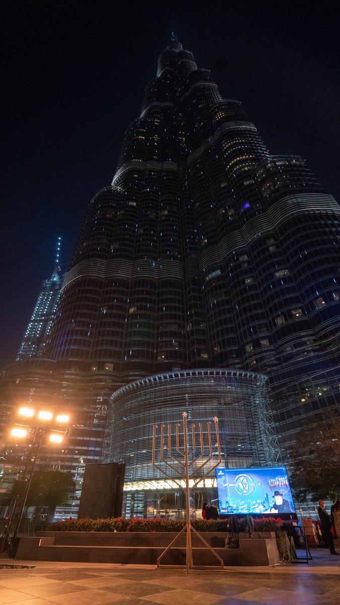 In front of the Burj Khalifa Dubai, UAE Read More:  https://www.chabad.org/news/article_cdo/aid/4972182/jewish/Hanukkah-Lights-to-Brighten-Arabian-Nights-in-the-United-Arab-Emirates.htm#utm_source=twitter&utm_medium=social&utm_campaign=tw_en