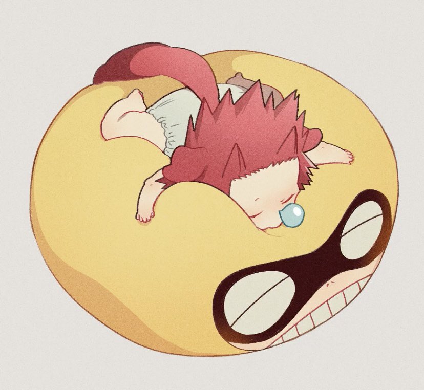 meat boned meat spiked hair male focus red hair tail sleeping  illustration images
