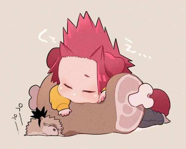 meat boned meat spiked hair male focus red hair tail sleeping  illustration images