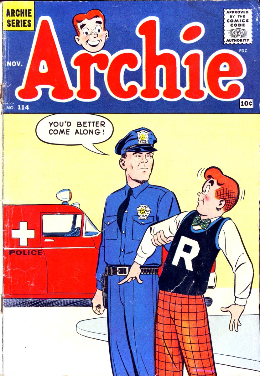 1960 Harry Lucey penciled cover for Archie is very stark. Considering Archie covers were often gags, this one stands out. No even a friendly tree or house or friend in the background.It does relate to an interior story, but why pick this image? #comics  #juveniledelinquency