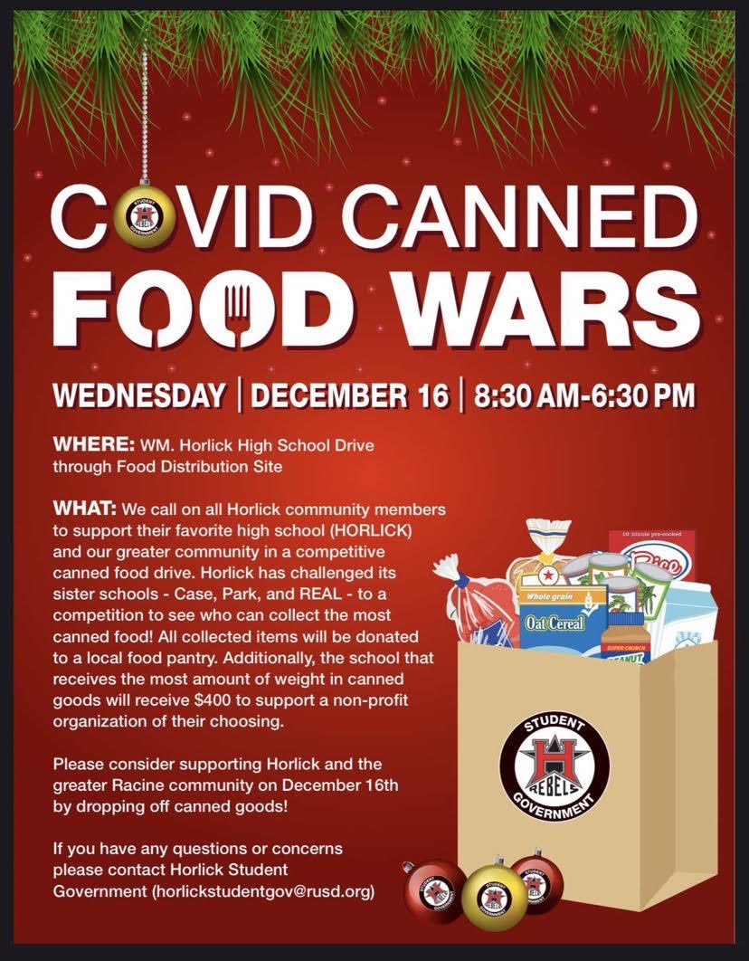 TODAY’S THE DAY!! Make sure to drop off your canned food item at Horlick near the field house doors!!