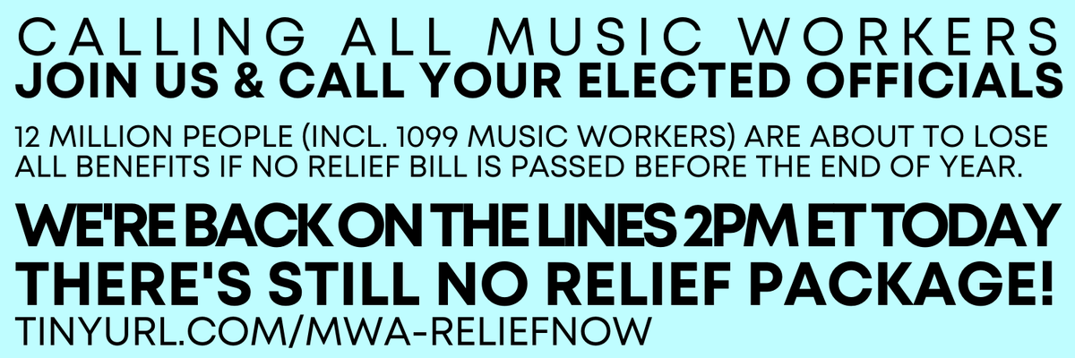 MusicWorkers's tweet photo. It's groundhog day. There's still no #relief package so we're getting on the phones again as this is URGENT! Join us at 2pm ET TODAY for just a few minutes to call your reps. Calling is better together. #ExtendPUA #Saveui #reliefnow #beanartshero #stimulus #stimuluscheck https://t.co/1ApgMX3FQb