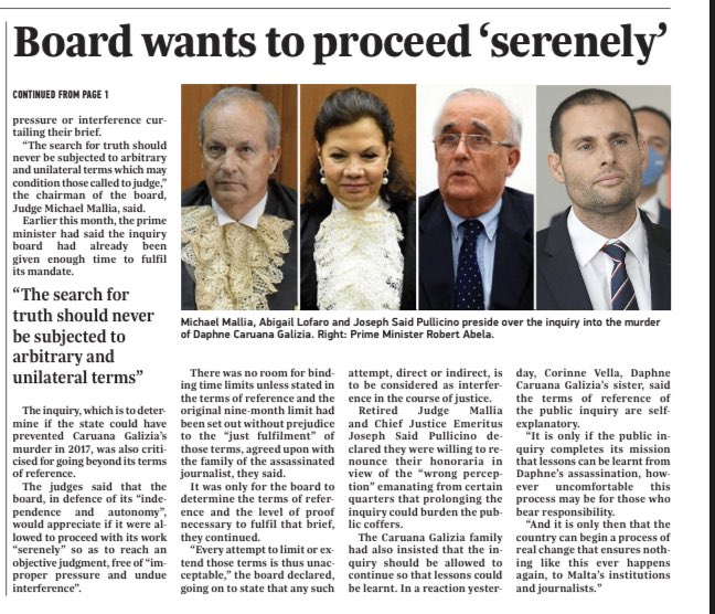 SimonBusuttil's tweet photo. 38 MONTHS TODAY and instead of seeking justice, the @MaltaGov is on the warpath with the judges of the #DaphneCaruanaGalizia public inquiry. Thankfully they told it where to get off. That’s what an independent judiciary should look like. https://t.co/snK7LwMQGJ