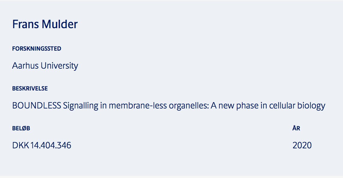Magnus Kjaergaard (@proteinmagnus) on Twitter photo We are very grateful to be funded by <a href="/novonordiskfond/">Novo Nordisk Foundation</a> to study signaling in membrane-less organelles! 🥳🎉
The interdisciplinary BOUNDLESS consortium consists of Frans Mulder, Lene Nejsum  and myself from <a href="/AarhusUni/">Aarhus Universitet</a> and Siewert-Jan Marrink (<a href="/CG_Martini/">Siewert-Jan Marrink</a>) from <a href="/univgroningen/">University of Groningen</a> We are very grateful to be funded by <a href="/novonordiskfond/">Novo Nordisk Foundation</a> to study signaling in membrane-less organelles! 🥳🎉
The interdisciplinary BOUNDLESS consortium consists of Frans Mulder, Lene Nejsum  and myself from <a href="/AarhusUni/">Aarhus Universitet</a> and Siewert-Jan Marrink (<a href="/CG_Martini/">Siewert-Jan Marrink</a>) from <a href="/univgroningen/">University of Groningen</a>