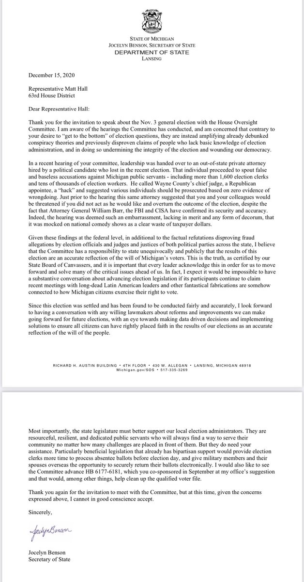 JocelynBenson's tweet photo. A few days ago State Representative Matt Hall invited me to testify before the State House Legislative committee he chairs. 

This is my response. https://t.co/D1pQoP9fyk