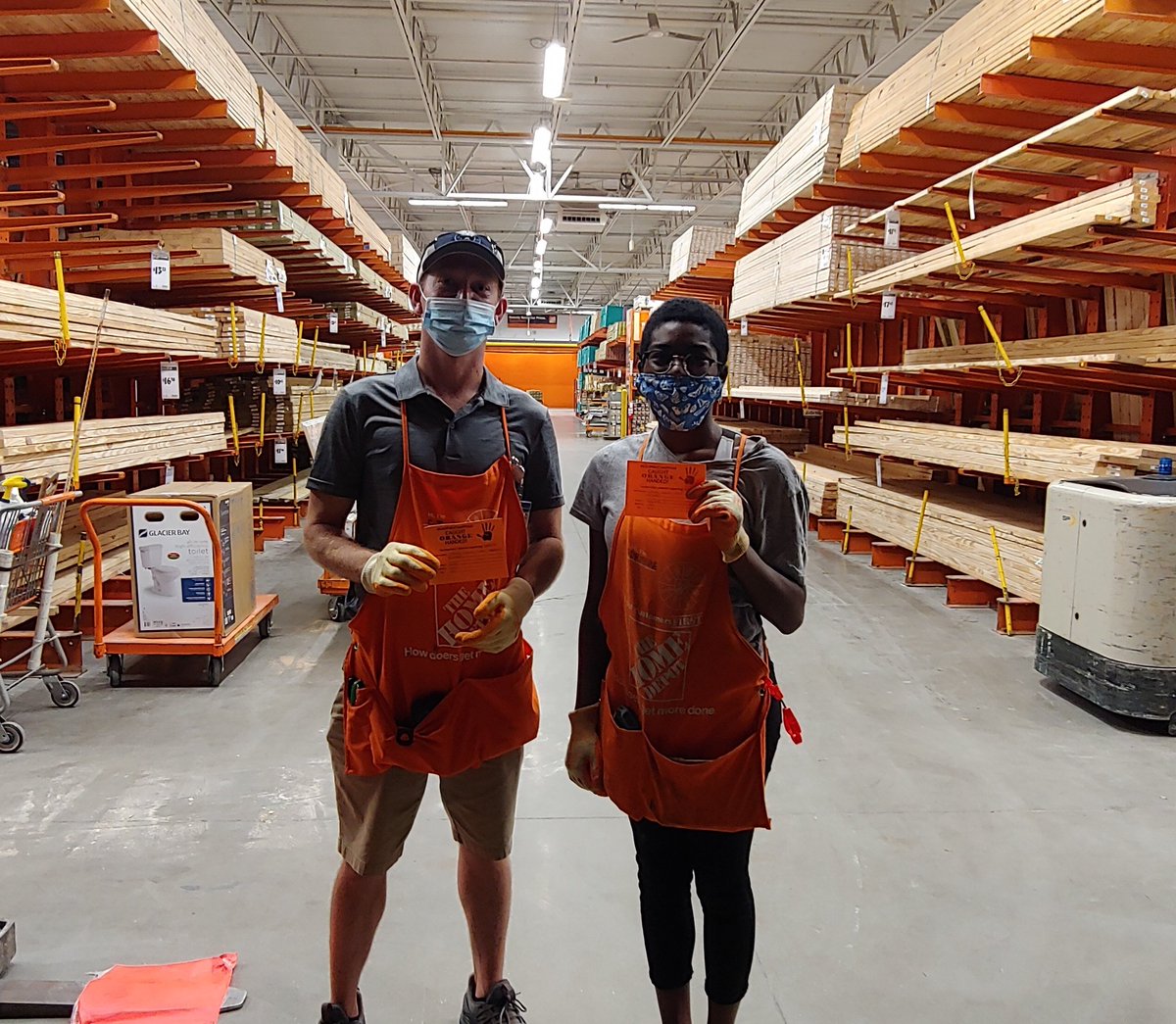 OFA's Cliff and Adrianne Caught Orange Handed wearing gloves while pulling plywood. Great PPE demonstration team! #6363Palmcoastproud #SafetyIsPersonal <a href="/HDRessie_8531/">Therese</a> @WardallyJ <a href="/RickGTHD/">RickGTHD</a>