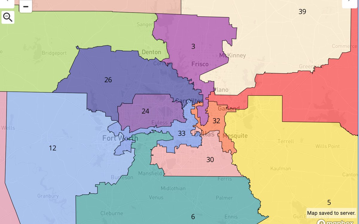 First, Rs would "pack" the districts held by Houston Rep. Lizzie Fletcher (D)  #TX07 and Dallas Rep. Collin Allred (D)  #TX32 w/ Dems, converting Fletcher's seat into a Hispanic majority seat. That would ease the creation of two new safe suburban R seats,  #TX38 and  #TX39.