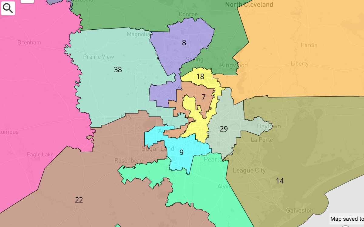 First, Rs would "pack" the districts held by Houston Rep. Lizzie Fletcher (D)  #TX07 and Dallas Rep. Collin Allred (D)  #TX32 w/ Dems, converting Fletcher's seat into a Hispanic majority seat. That would ease the creation of two new safe suburban R seats,  #TX38 and  #TX39.