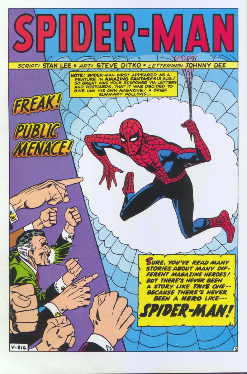 What do you get with Comics Code Approved  #Spiderman? A kid. A high school teenager. Fine upstanding citizens calling him a freak and a public menace.