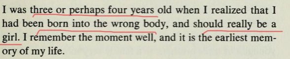 Starts with the standard narrative of  #BornInTheWrongBody and of course it is always at age 3. (Memory is a funny thing and something we can retrospectively make over to fit a narrative.: Like Mermaids saying nobody argues kids are  #BornInTheWrongBody