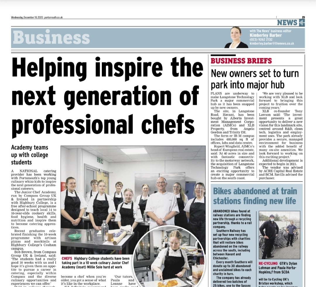 Fantastic to see some great coverage of our Junior Chef Academy, in partnership with <a href="/compassgroupuk/">Compass Group UK & I</a>, in The News, Portsmouth thanks to business editor Kimberley Barber! 📰

You can read it in full here: portsmouth.co.uk/business/stude…