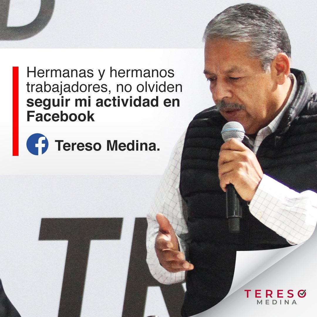 tereso_medina's tweet photo. Buen día, estimadas amigas y amigos trabajadores, los invito a seguirme en Facebook, donde podrán encontrar todas mis actividades. https://t.co/C8ENZjQSf8
